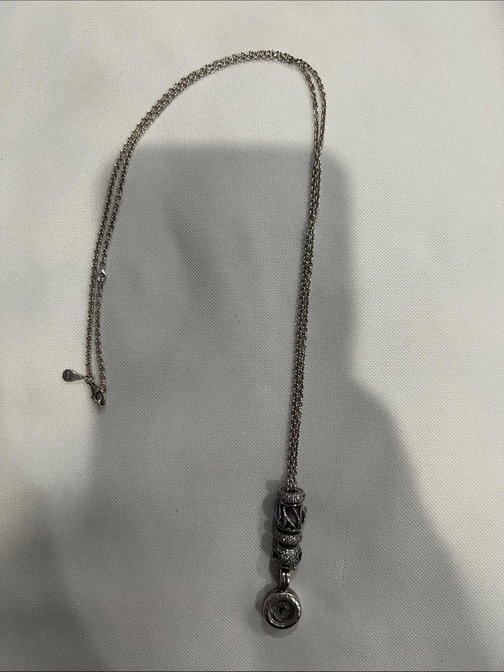Pandora Silver Double-Chain Necklace with Purple Accent Bead